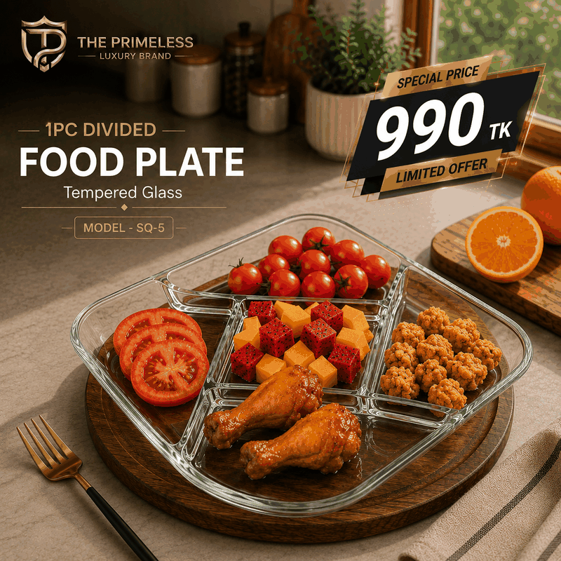 5-Section Divided Glass Serving Plate