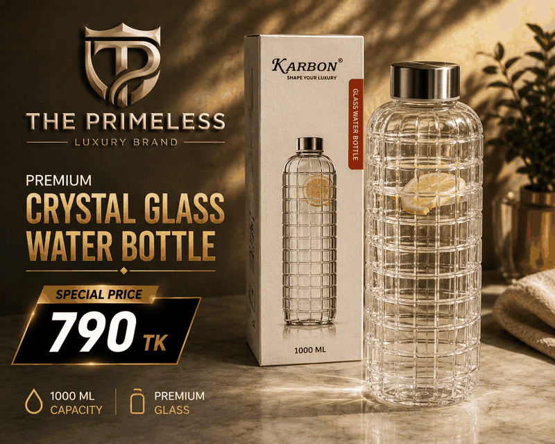 KARBON Premium Crystal Glass Water Bottle – 1000ml (Grid)
