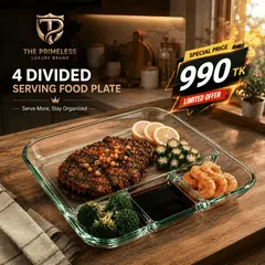 4-Section Divided Glass Serving Plate