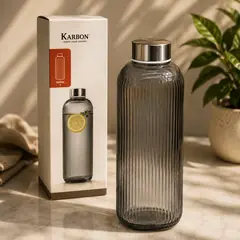 KARBON Premium Crystal Glass Water Bottle – 1000ml Black Stripe