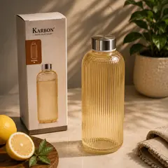 KARBON Premium Crystal Glass Water Bottle – 1000ml Golden Stripe